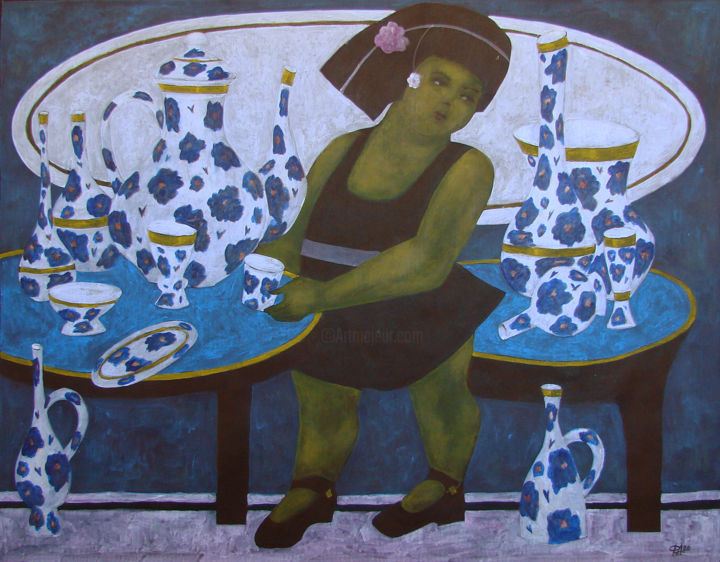 Картина под названием "Голубые столики" - Алексей Филиппов, Подлинное произведение искусства, Акрил