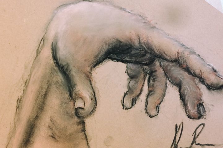 Malerei mit dem Titel "Hand study" von Alec Rembratt, Original-Kunstwerk, Pastell