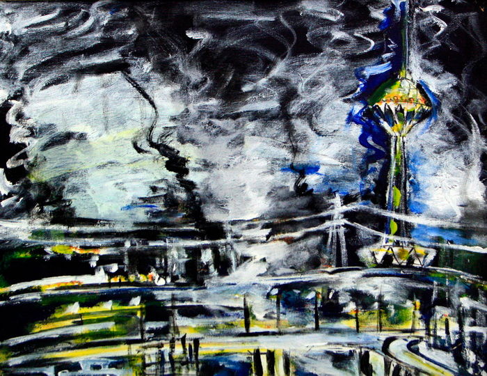 Painting titled "my city" by Sed Aledavood, Original Artwork
