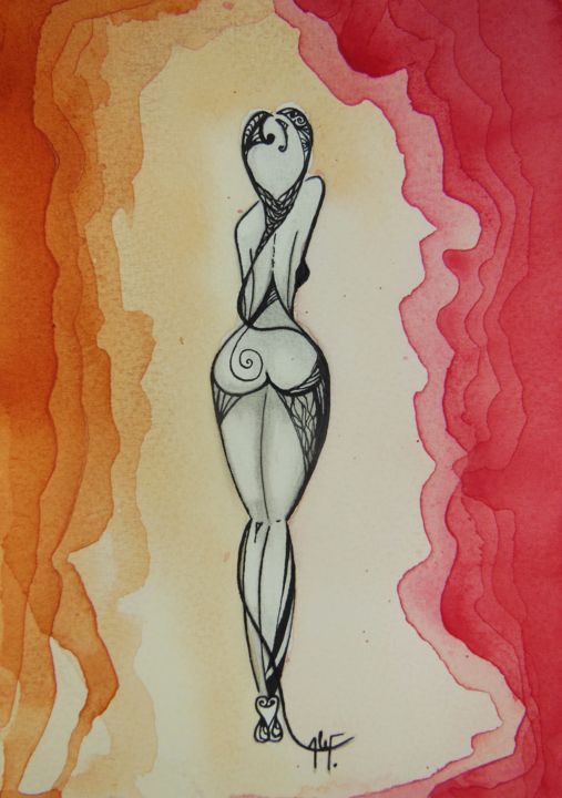 Peinture intitulée "Aphrodite" par Alef., Œuvre d'art originale, Encre