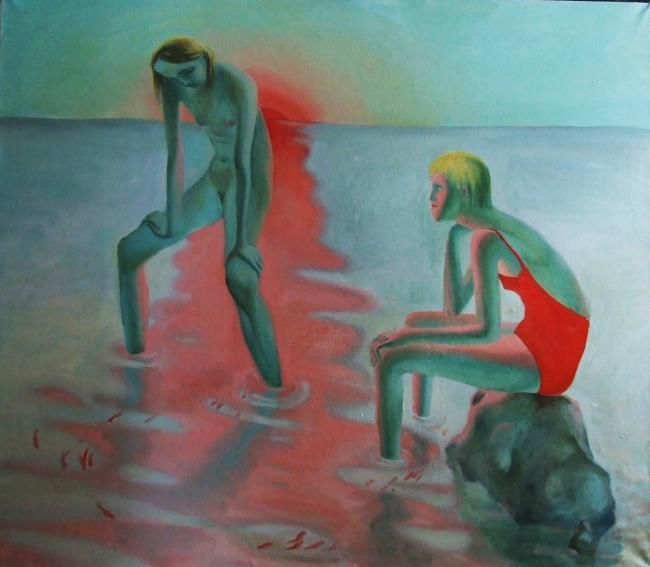 Картина под названием "Girls on the sea" - Alina, Подлинное произведение искусства