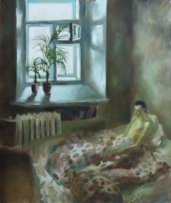 Картина под названием "men in bed" - Alina, Подлинное произведение искусства