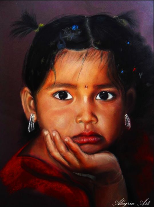 Peinture intitulée "" Enfants du monde"" par Alégria Art, Œuvre d'art originale, Pastel