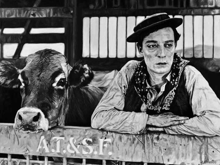Pintura titulada "Buster Keaton in th…" por Alejandro Cilento, Obra de arte original, Oleo Montado en Cartulina