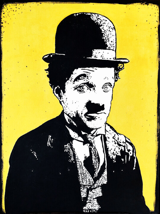 Peinture intitulée "Charles Chaplin" par Alejandro Cilento, Œuvre d'art originale, Acrylique Monté sur Carton