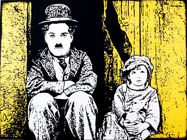 Ζωγραφική με τίτλο "Charles Chaplin on…" από Alejandro Cilento, Αυθεντικά έργα τέχνης, Ακρυλικό Τοποθετήθηκε στο Χαρτόνι