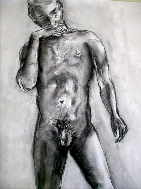 제목이 "Male nude"인 그림 Alejandro Gonzalez Garcia로, 원작, 숯