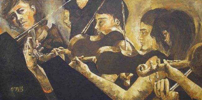 Painting titled "Violinistas" by Alejandro Robles, Original Artwork