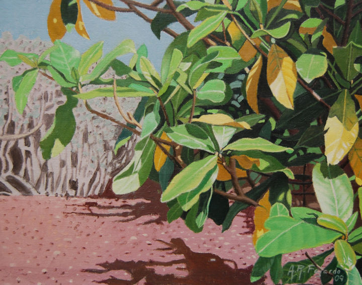 「hojas-verdes-y-amar…」というタイトルの絵画 Alejandro Fajardoによって, オリジナルのアートワーク