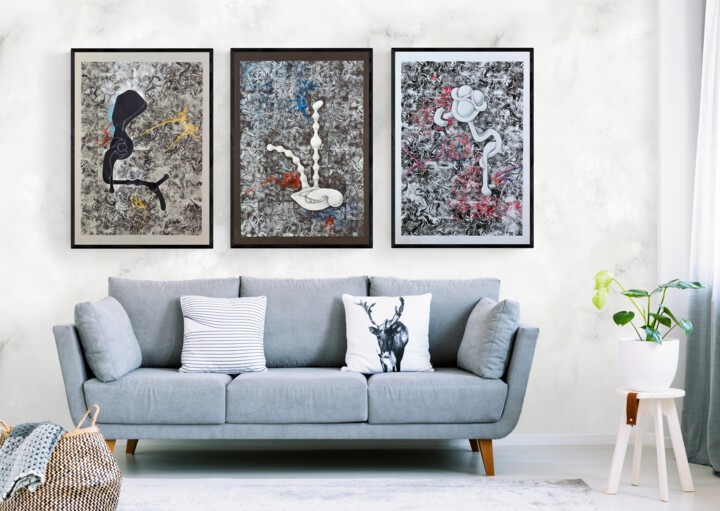 Картина под названием ""Erotic shapes" set" - Alek Tretiak, Подлинное произведение искусства, Рисунок распылителем краски