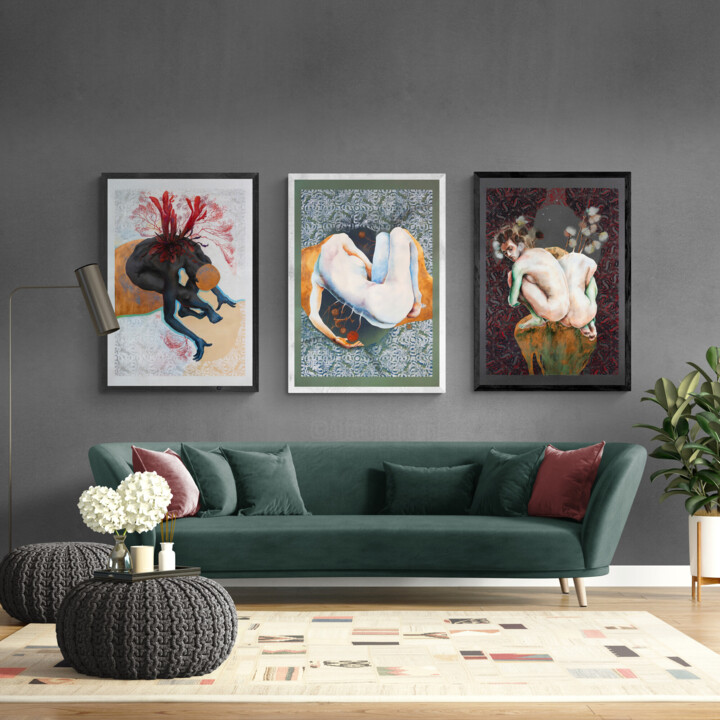 Картина под названием "Flowers set #1" - Alek Tretiak, Подлинное произведение искусства, Рисунок распылителем краски
