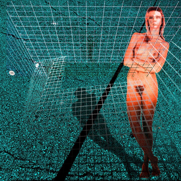 Digitale Kunst mit dem Titel "The Grid" von Aleks Rosenberg, Original-Kunstwerk, 2D digitale Arbeit Auf Metall montiert