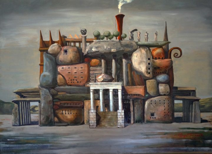 Painting titled "Library" by Aleks Voznesenskii, Original Artwork, Oil