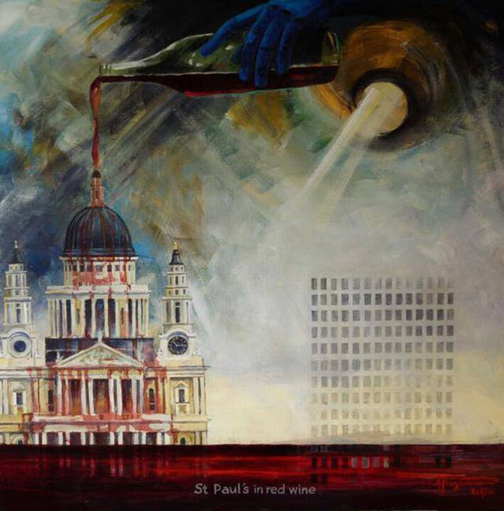 Painting titled "St.Paul's in red wi…" by Aleks Voznesenskii, Original Artwork, Oil