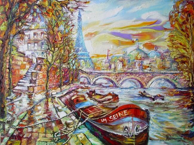 Ζωγραφική με τίτλο "Париж с лодкой" από Александр Раскольников, Αυθεντικά έργα τέχνης