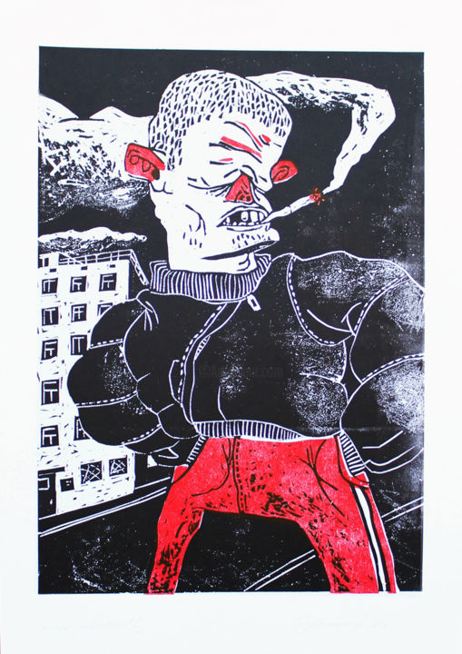 Gravures & estampes intitulée ""Пороки/Хамство"" par Aleksandr Butylin, Œuvre d'art originale, Linogravures