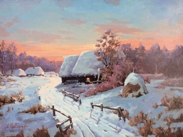 Painting titled "Зима" by Aleksandr Chubarev, Original Artwork, Oil