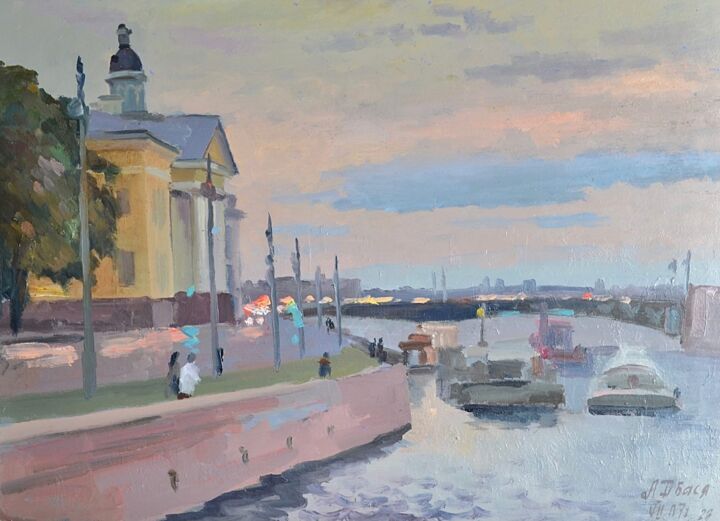 Painting titled "Дворцовый мост в бе…" by Aleksandr Dalmatov, Original Artwork, Oil