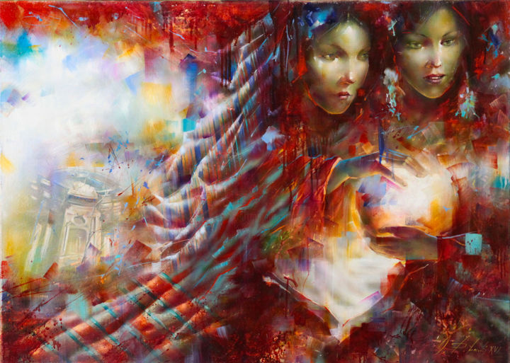 Картина под названием "Glowing ball" - Dobrodiy Alexandr, Подлинное произведение искусства, Масло