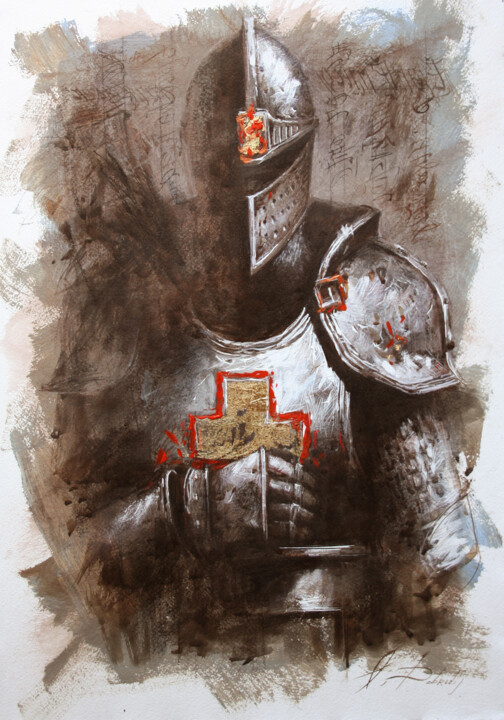 Drawing titled "KNIGHT 6 (2024)" by Dobrodiy Alexandr, Original Artwork, Charcoal