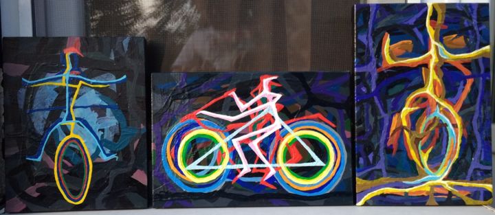 Painting titled "A bicycle rider (Tr…" by Aleksandr Glukhov, Original Artwork, Acrylic