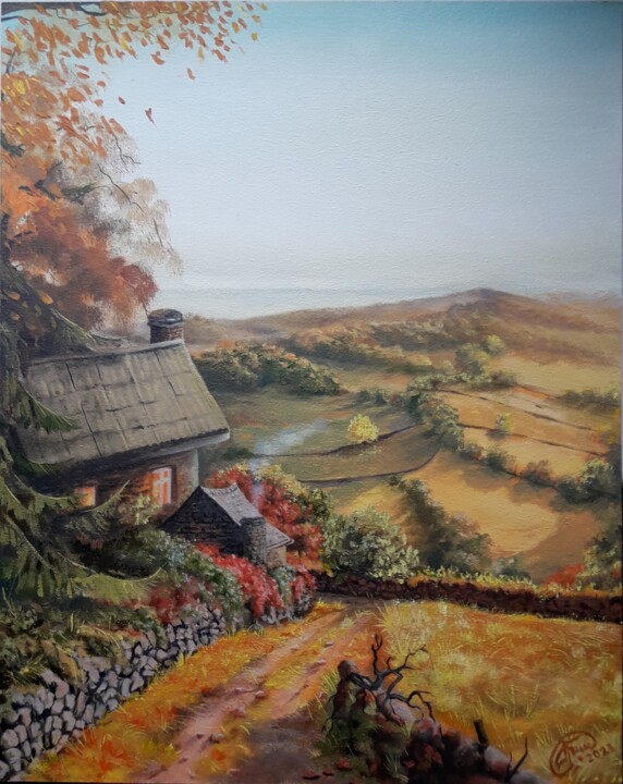 Картина под названием "Дом на горе" - Александр Гриценко, Подлинное произведение искусства, Масло