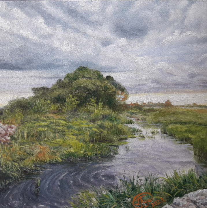 Painting titled "Ручей" by Aleksandr Gritsenko, Original Artwork, Oil