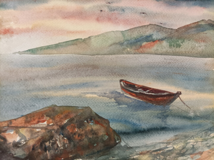 Painting titled "Греция, остров Тасо…" by Aleksandr Ipatev, Original Artwork, Watercolor