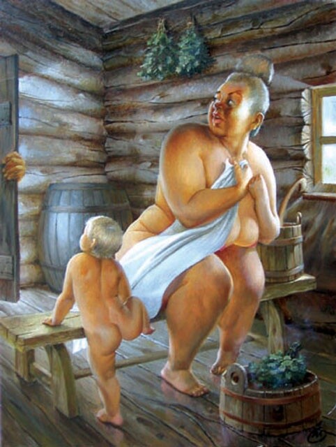 Schilderij getiteld "баня" door Aleksandr Ivanov, Origineel Kunstwerk, Olie