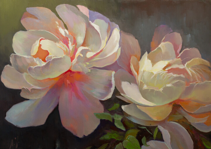 Schilderij getiteld "The Peonies XL" door Aleksandr Jero, Origineel Kunstwerk, Olie