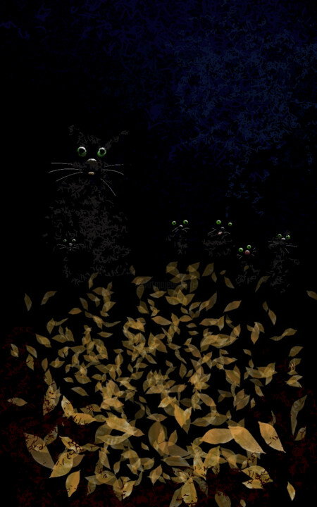 Digital Arts titled "Кошка с котятами" by Aleksandr Korovin, Original Artwork, 2D Digital Work