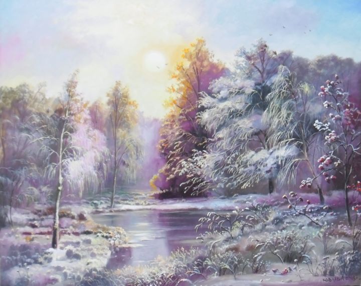Painting titled "Зима в лесу" by Aleksandr Koval, Original Artwork, Oil