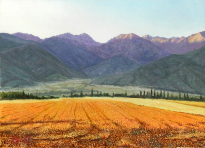 Pittura intitolato "Evening Landscape" da Aleksandr Krasilnikov, Opera d'arte originale, Olio