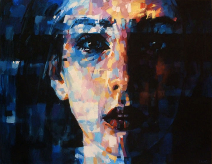 Painting titled "BLUE_PORTRAIT" by Aleksandr Ilichev, Original Artwork, Acrylic