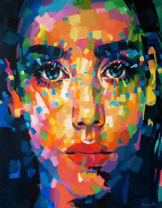 Schilderij getiteld "COLOR PORTRAIT" door Aleksandr Ilichev, Origineel Kunstwerk, Acryl