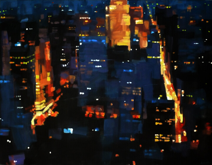 Painting titled "NIGHT" by Aleksandr Ilichev, Original Artwork, Acrylic