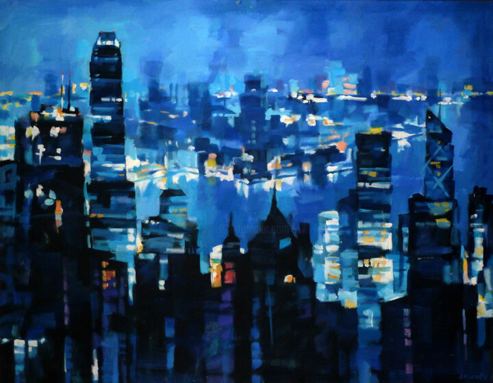 Painting titled "BLUE NIGHT" by Aleksandr Ilichev, Original Artwork, Acrylic