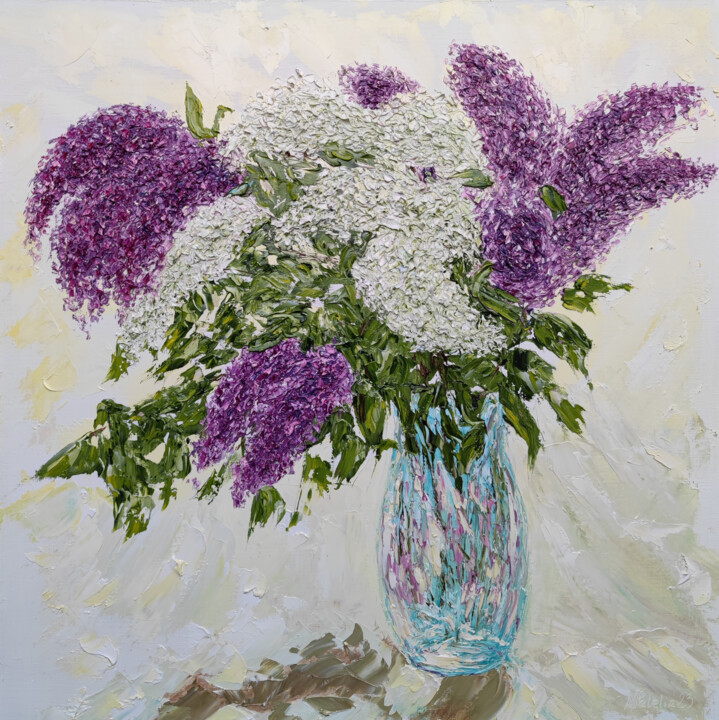 Картина под названием "Bouquet of lilac" - Aleksandr Petelin, Подлинное произведение искусства, Масло