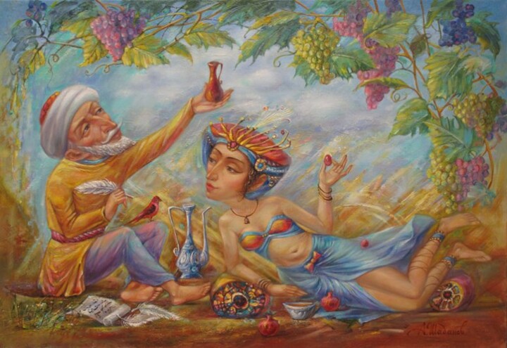 Картина под названием "Омар Хайям и Муза" - Александр Шабанов, Подлинное произведение искусства, Масло