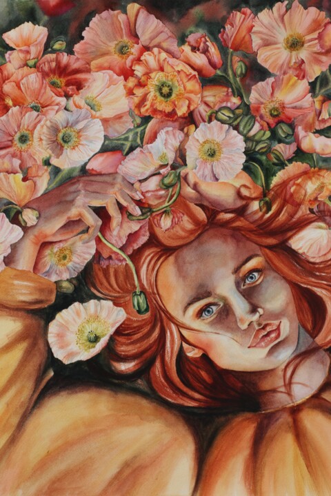 Schilderij getiteld "Blossom, part 3, po…" door Aleksandra Antonova, Origineel Kunstwerk, Aquarel