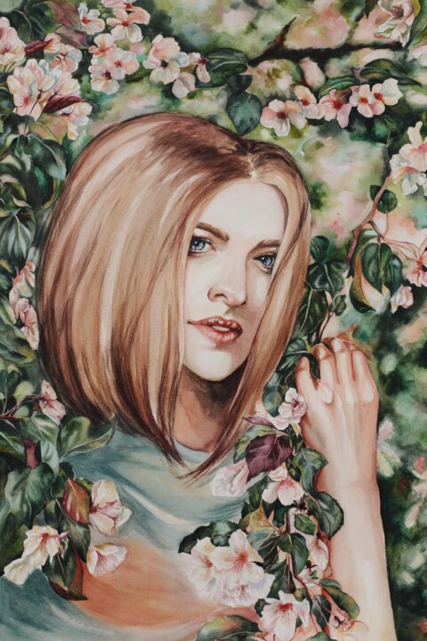 Painting titled "Blossom, part 2, ap…" by Aleksandra Antonova, Original Artwork, Watercolor