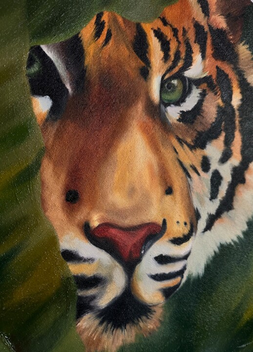 Schilderij getiteld "Eye of the tiger" door Aleksandra Antonova, Origineel Kunstwerk, Olie