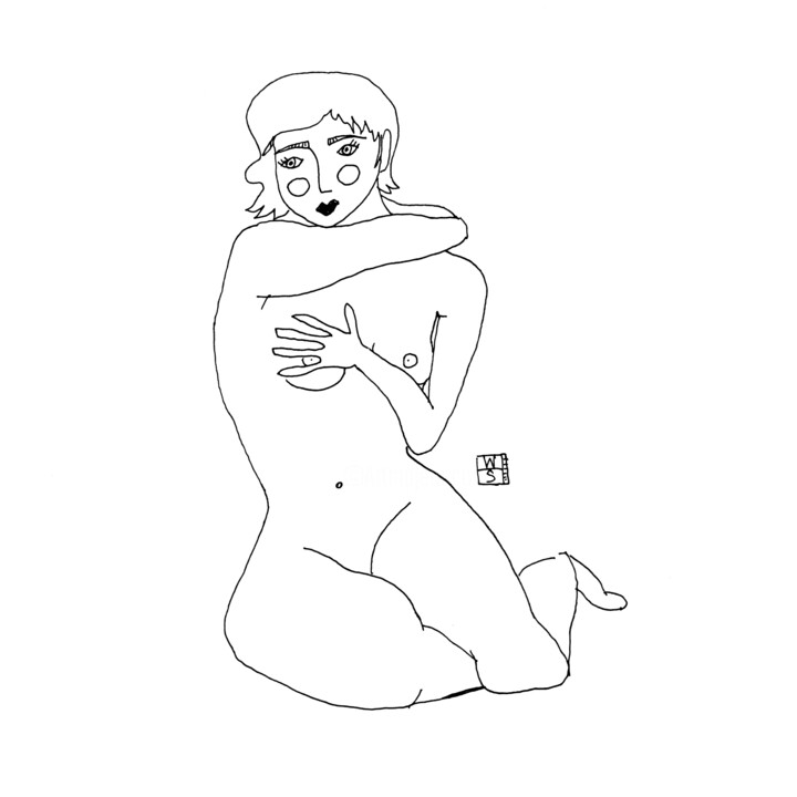 Drawing titled "Sitting model" by Aleksandra Chastagnol (Wild strawberry), Original Artwork, Gel pen