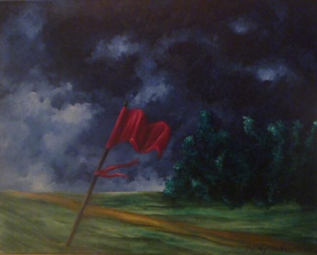 Painting titled "Red flag" by Aleksandra Dejanovski, Original Artwork, Oil