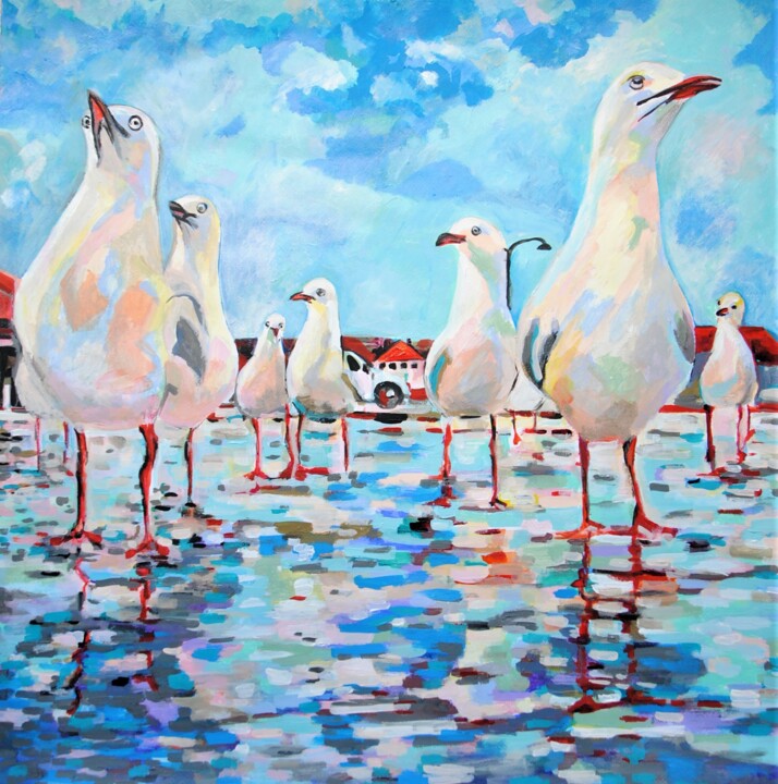 Malerei mit dem Titel "Seagulls Original A…" von Alexandra Djokic, Original-Kunstwerk, Acryl