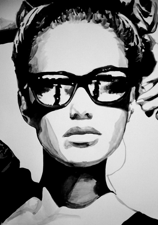 Tekening getiteld "Girl with sunglasse…" door Alexandra Djokic, Origineel Kunstwerk, Inkt