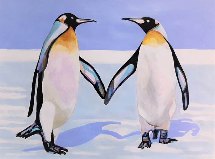Painting titled "Penguins " by Alexandra Djokic, Original Artwork, Acrylic