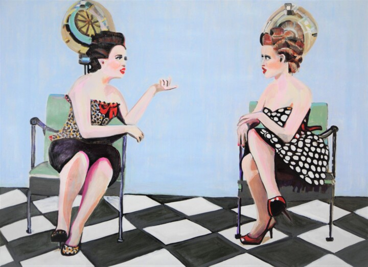 Malerei mit dem Titel "Vintage Girls " von Alexandra Djokic, Original-Kunstwerk, Acryl