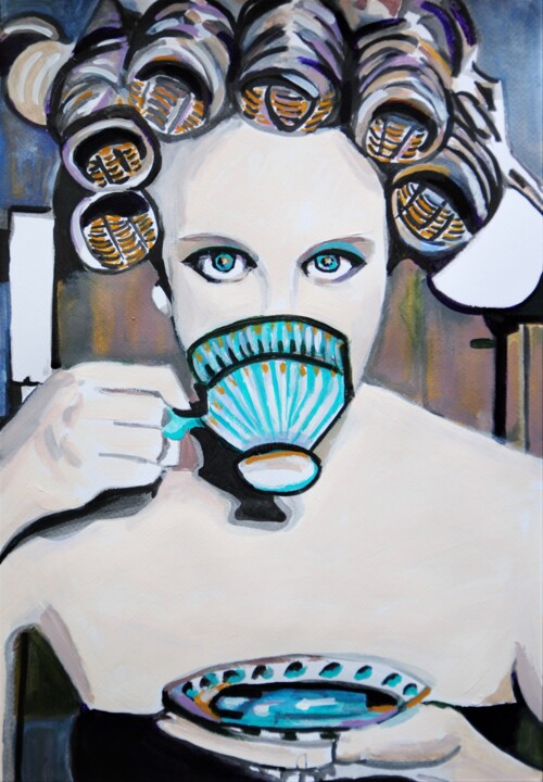 Painting titled "Girl with curlers " by Alexandra Djokic, Original Artwork, Acrylic