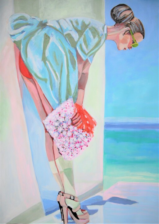 Malerei mit dem Titel "Woman in blue " von Alexandra Djokic, Original-Kunstwerk, Acryl